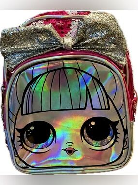 L.O.L. Surprise! Holographic Pink Silver Kids Backpack with Glitter Bow